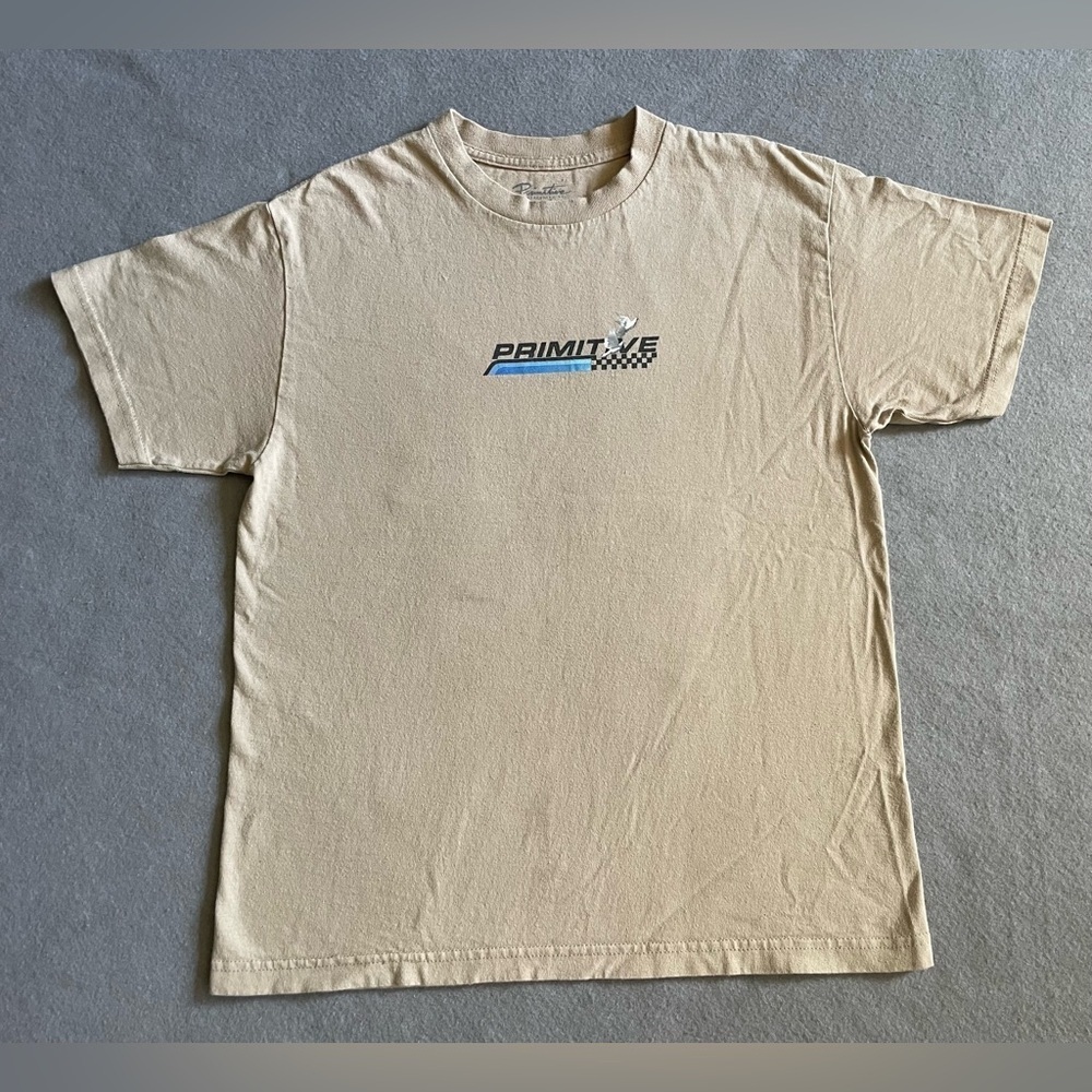 Primitive Skateboarding Racing T-Shirt Men’s Medium Tan Short Sleeve Cotton Tee